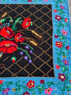 Joli tapis français vintage en tapisserie à l'aiguille