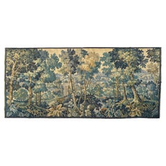 Jolie tapisserie vintage française de style Aubusson, en jacquard d'Halluin, intitulée « Paysage verdoyant »