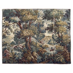 Jolie tapisserie vintage française de style Aubusson, en jacquard d'Halluin, « paysage, oiseaux »