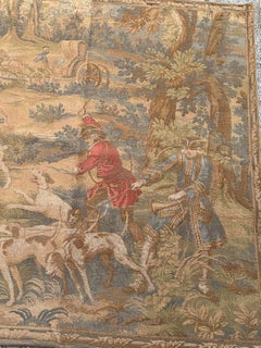Jolie tapisserie vintage en Jacquard d'Aubusson " Chasse à courre ".