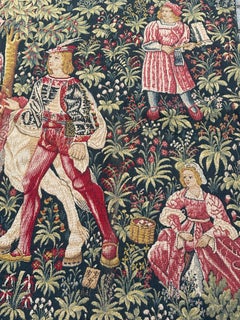 Grazioso arazzo jacquard in stile Aubusson francese vintage "Noble Amazone"