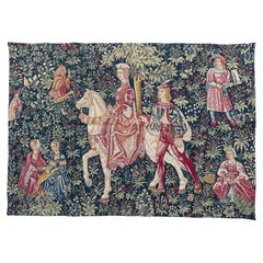 Grazioso arazzo jacquard in stile Aubusson francese vintage "Noble Amazone"