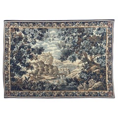 Bellissimo arazzo vintage francese in stile Aubusson, tessuto Jacquard di Halluin, "Forest river"