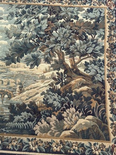 Bellissimo arazzo vintage francese in stile Aubusson, tessuto Jacquard di Halluin, "Forest river"