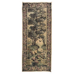Pretty antique French Aubusson Style Jacquard Tapestry panel "landscape, dog "