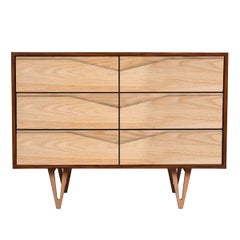 Harrison Mid-Century Modern Styled Chest of Drawers in Solid Ash and Walnut