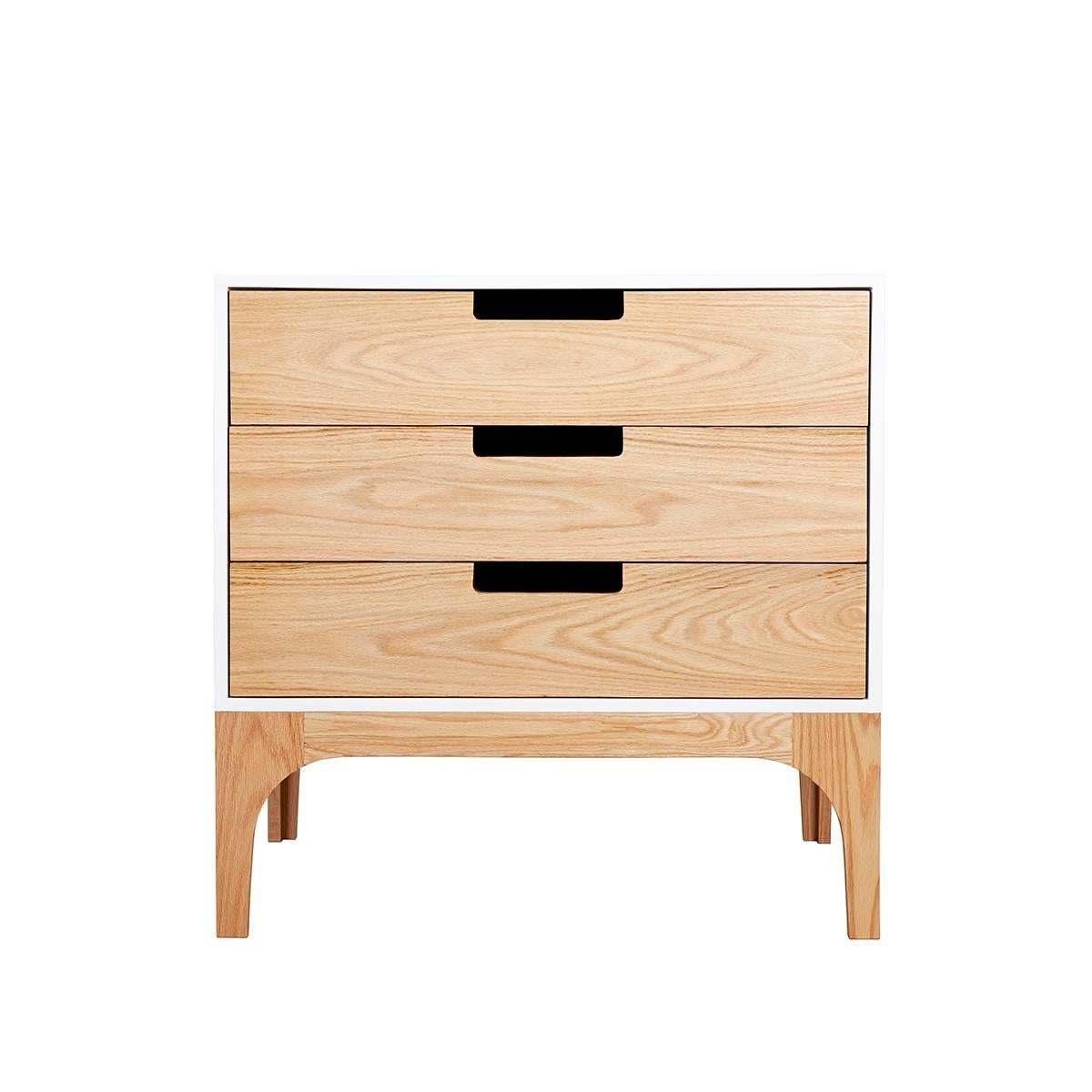 Coco Chest of Drawers in Solid Ash with Contrasting White Lacquered Box Case For Sale