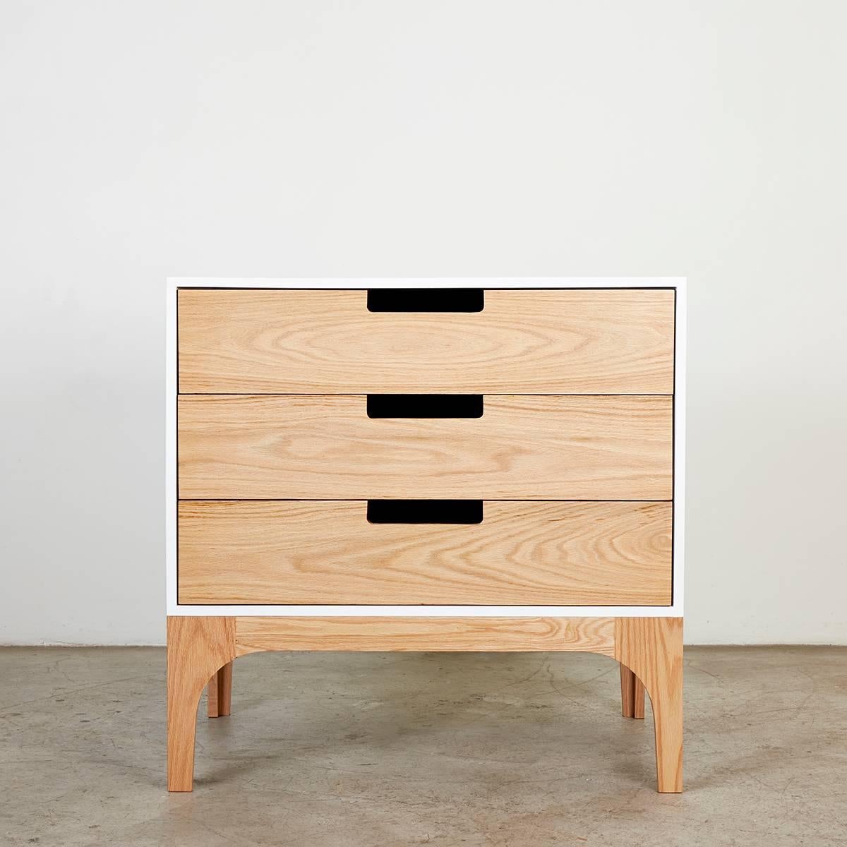 The Coco Chest  is a solid case piece with 3 generous drawers that feature heavy duty full extension soft close blum runners and dovetail joints. Designed by Irish / South African brand Bunny & Clyde in 2013, the Harrison Chest of Drawers is hand