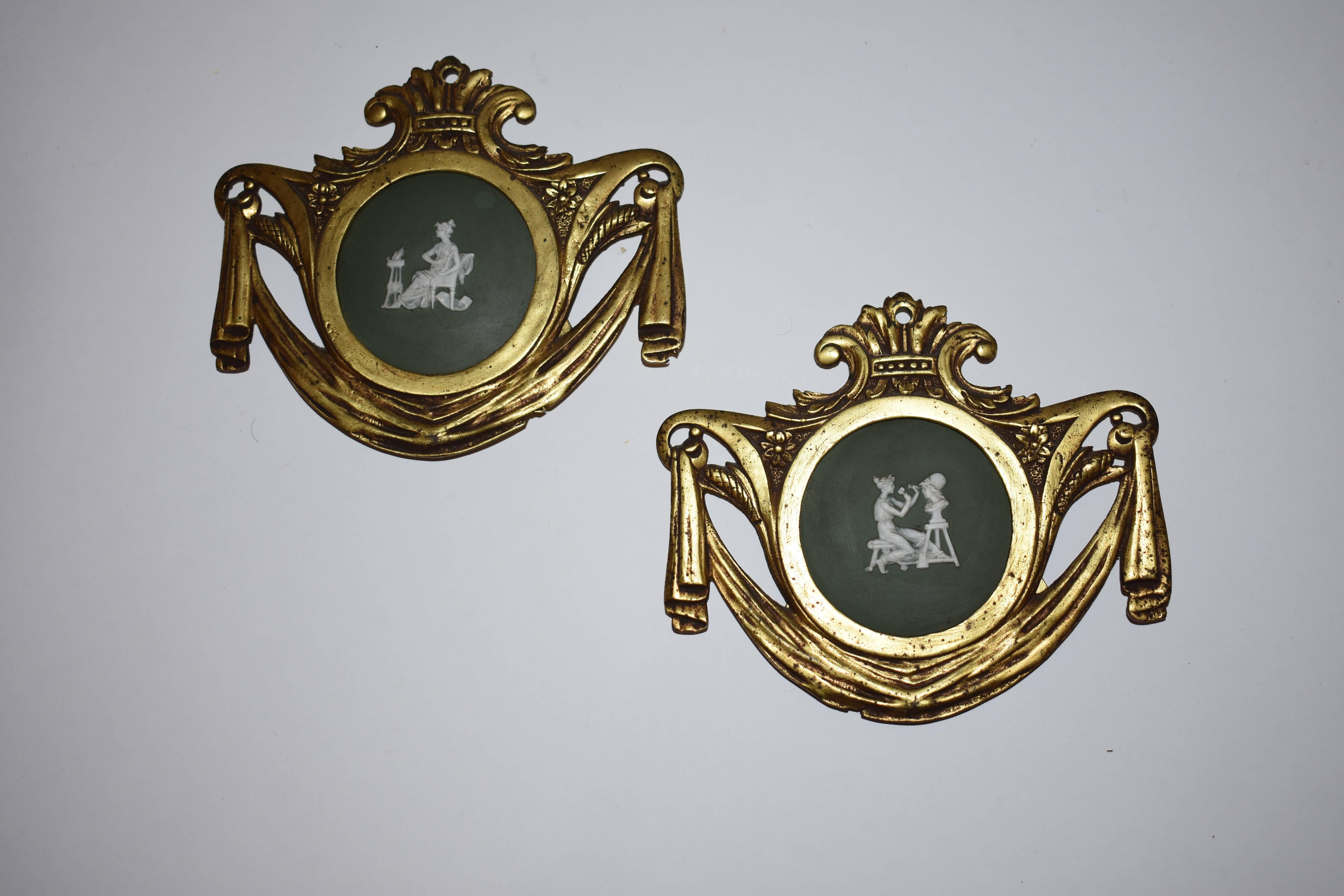 Neoclassical Revival Miniature Jasperware Ornament Plaques in the Style of Wedgwood