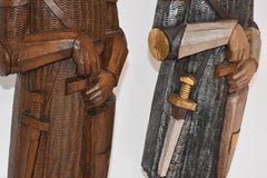 FINAL SALE Large Medieval Crusader Knight Sculptures, Carved Wood and Polychrome