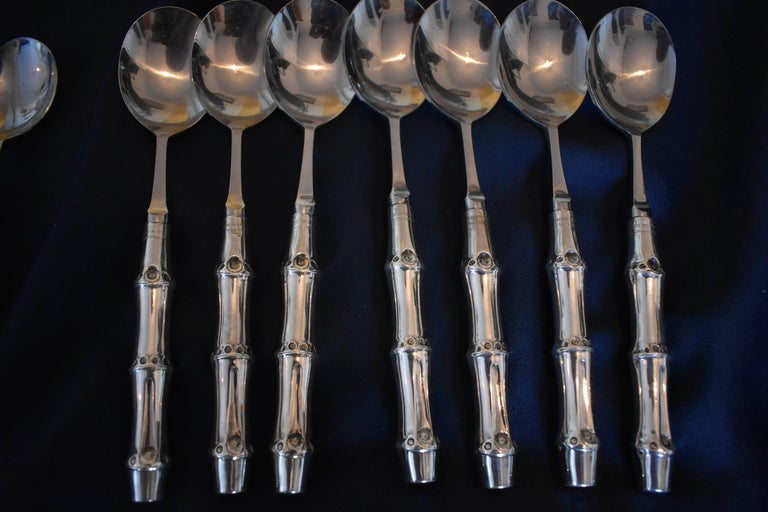 Important Christian Dior Sterling Silver Bamboo Cutlery Flatware Set
