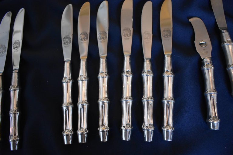 Important Christian Dior Sterling Silver Bamboo Cutlery Flatware Set