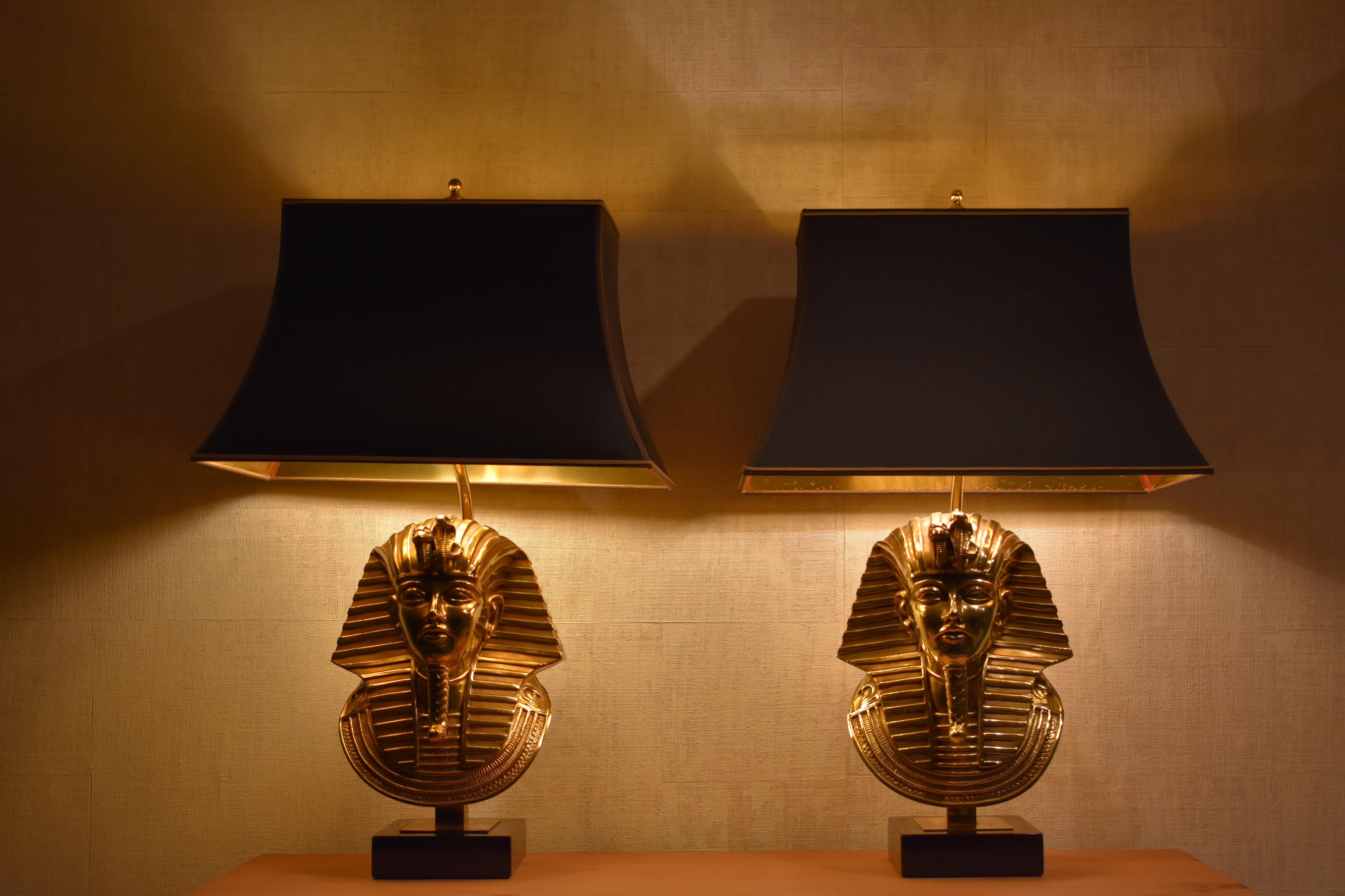 Gilt  Pharaoh Table Lamps, Hollywood Regency, circa 1970