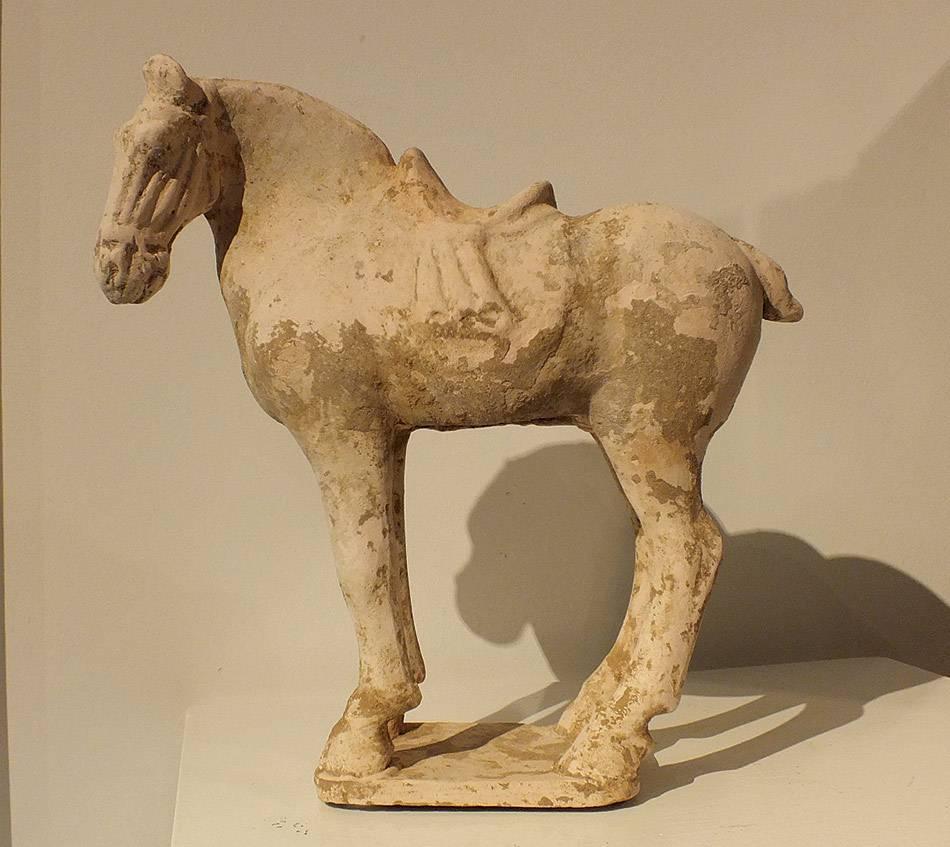 18th Century and Earlier Painted Red Pottery Saddled Horse