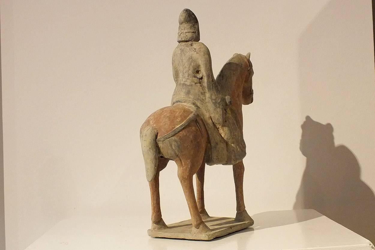Fired Painted Gray Pottery Equestrian Figure
