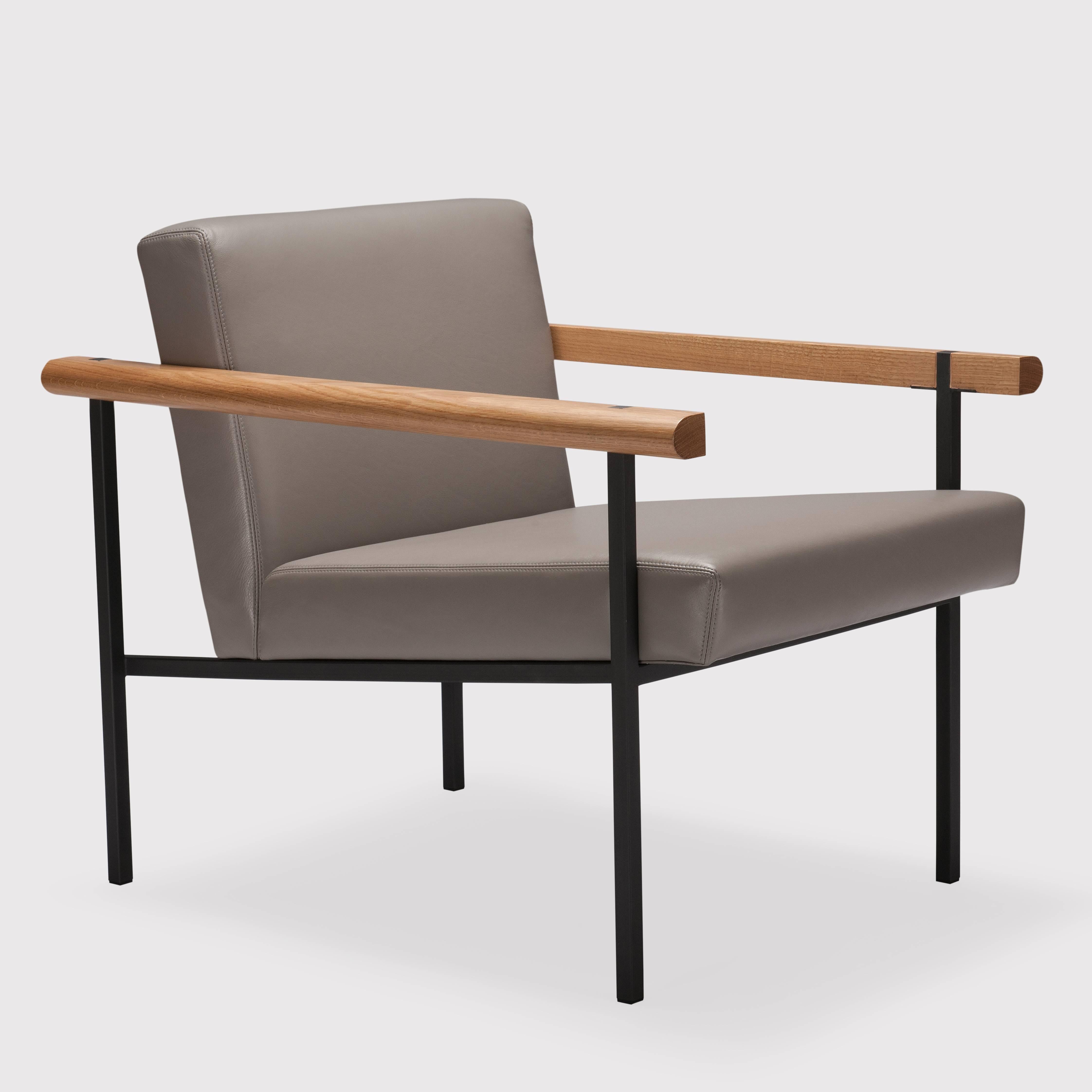 South African Vince Steel and Wood Frame Contemporary Armchair For Sale