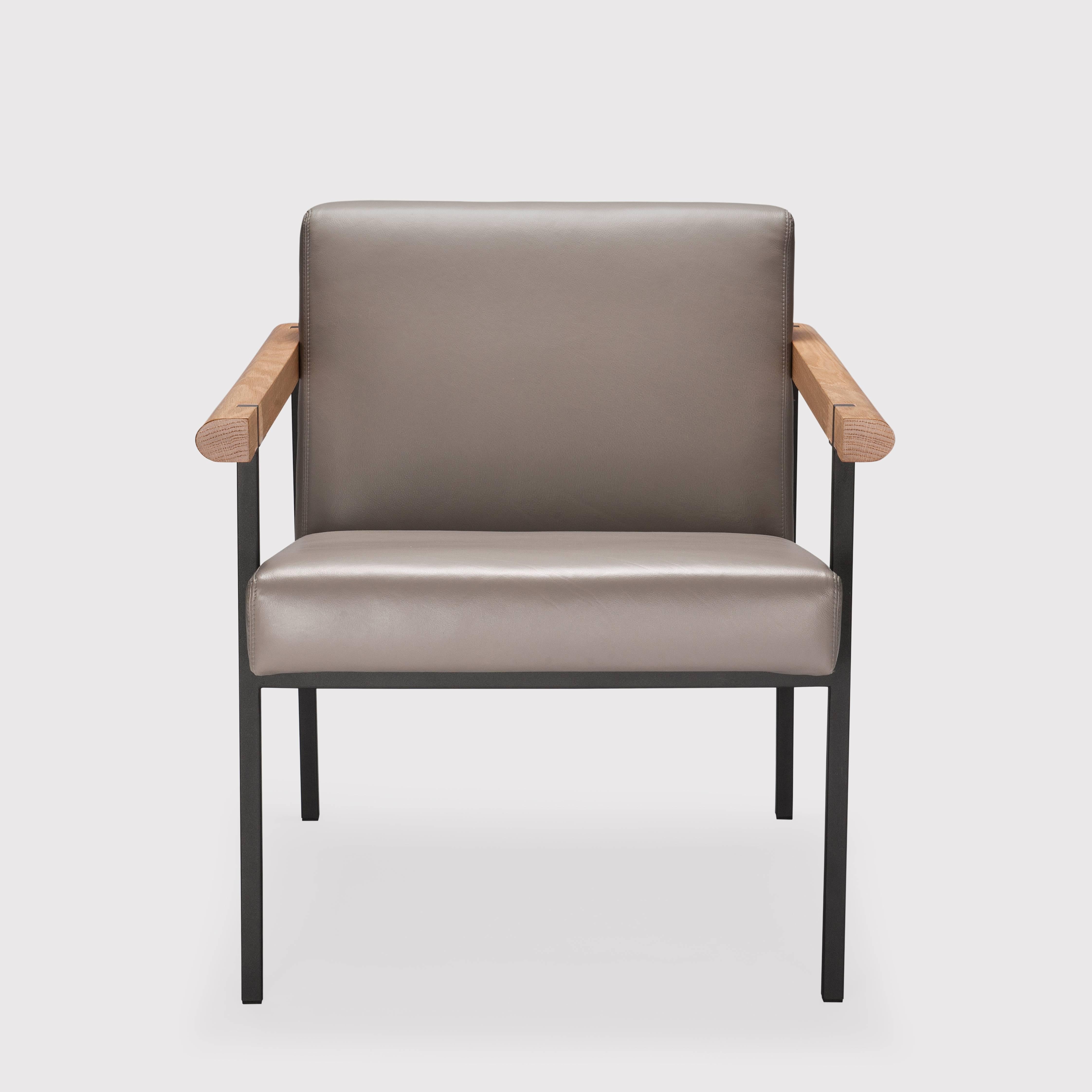 Chamfered Vince Steel and Wood Frame Contemporary Armchair For Sale