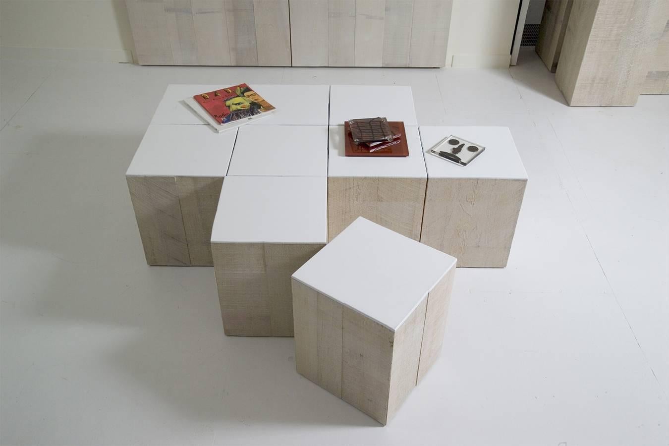 Crossword coffee table cubes can be used and moved anywhere as a convenient surface.

White washed wood sides and gloss top surface.

Measure: 12