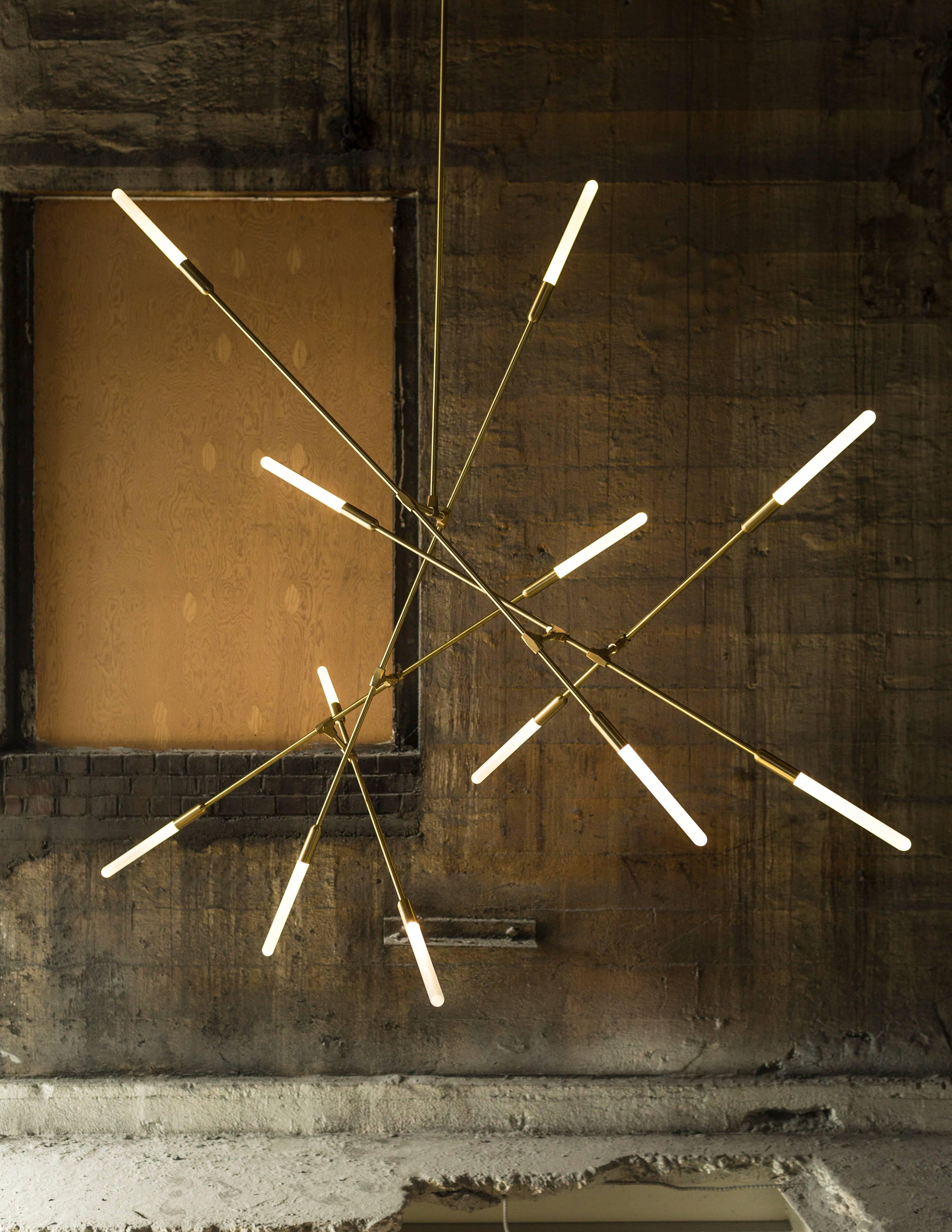 Dawn 10 (Horizontal) Brushed Brass Chandelier by Matthew McCormick Studio In New Condition For Sale In Vancouver, BC