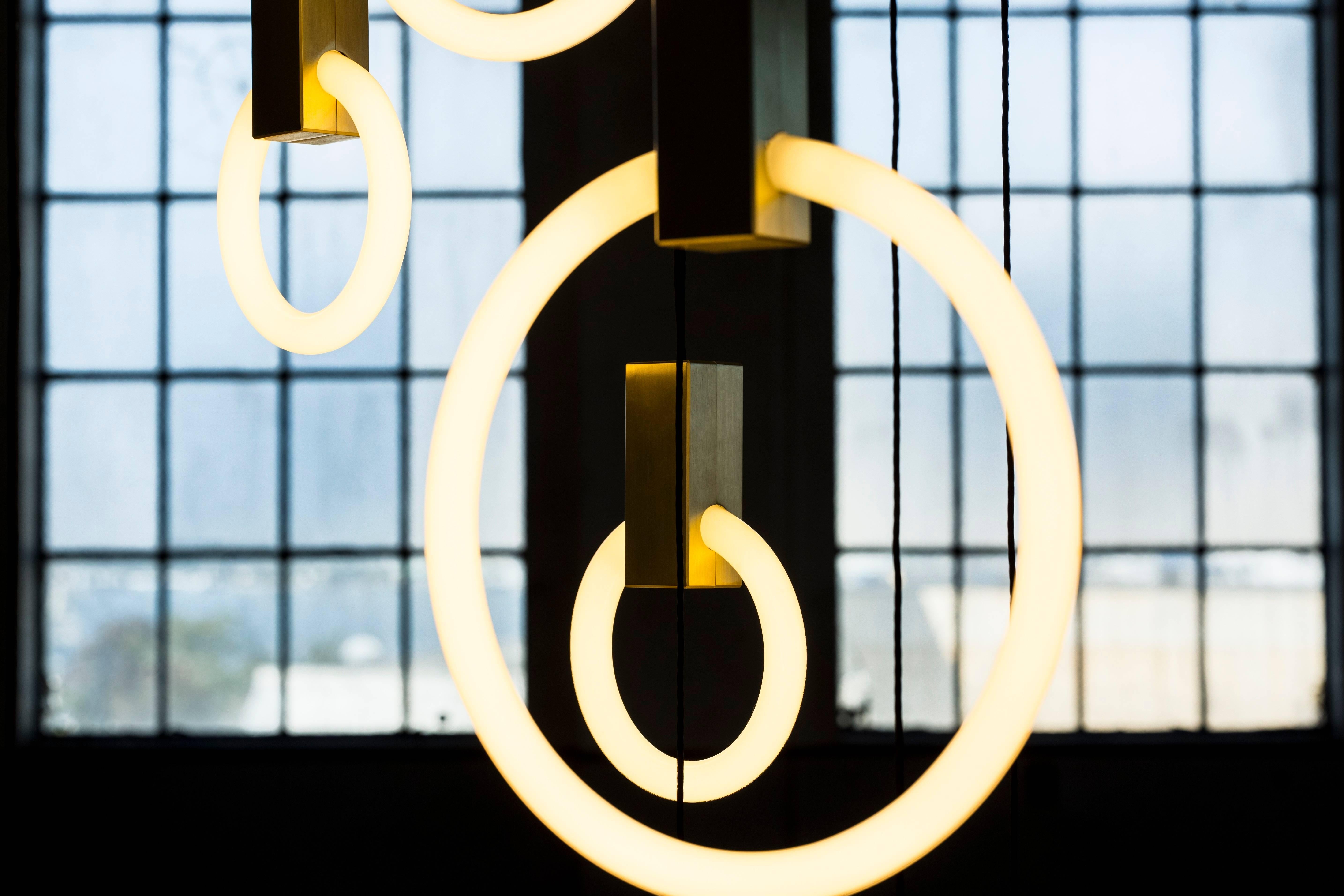 Modern Halo 12 Brushed Brass Pendant by Matthew McCormick Studio For Sale