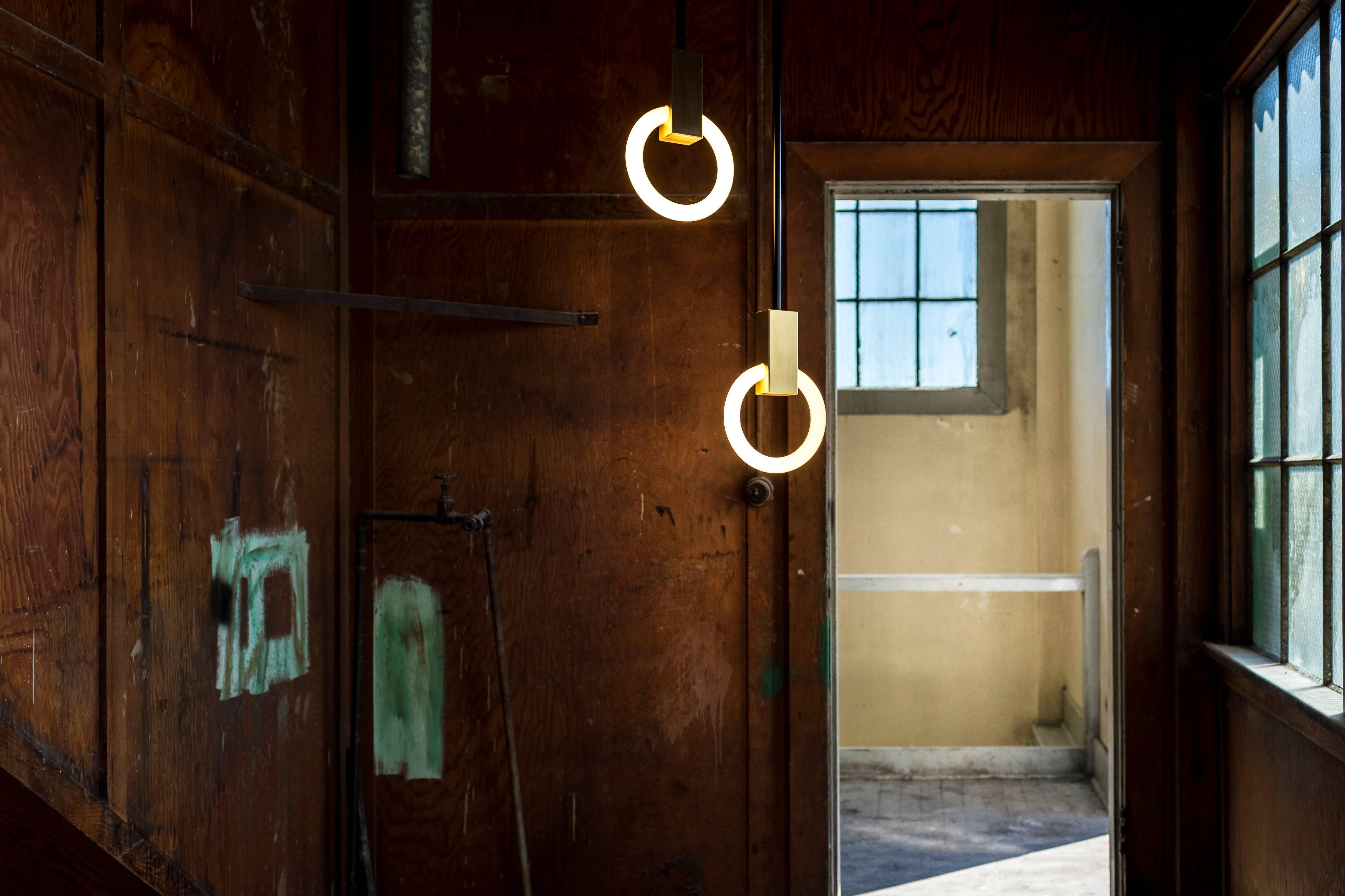 Halo 16 Brushed Brass Pendant by Matthew McCormick Studio In New Condition For Sale In Vancouver, BC