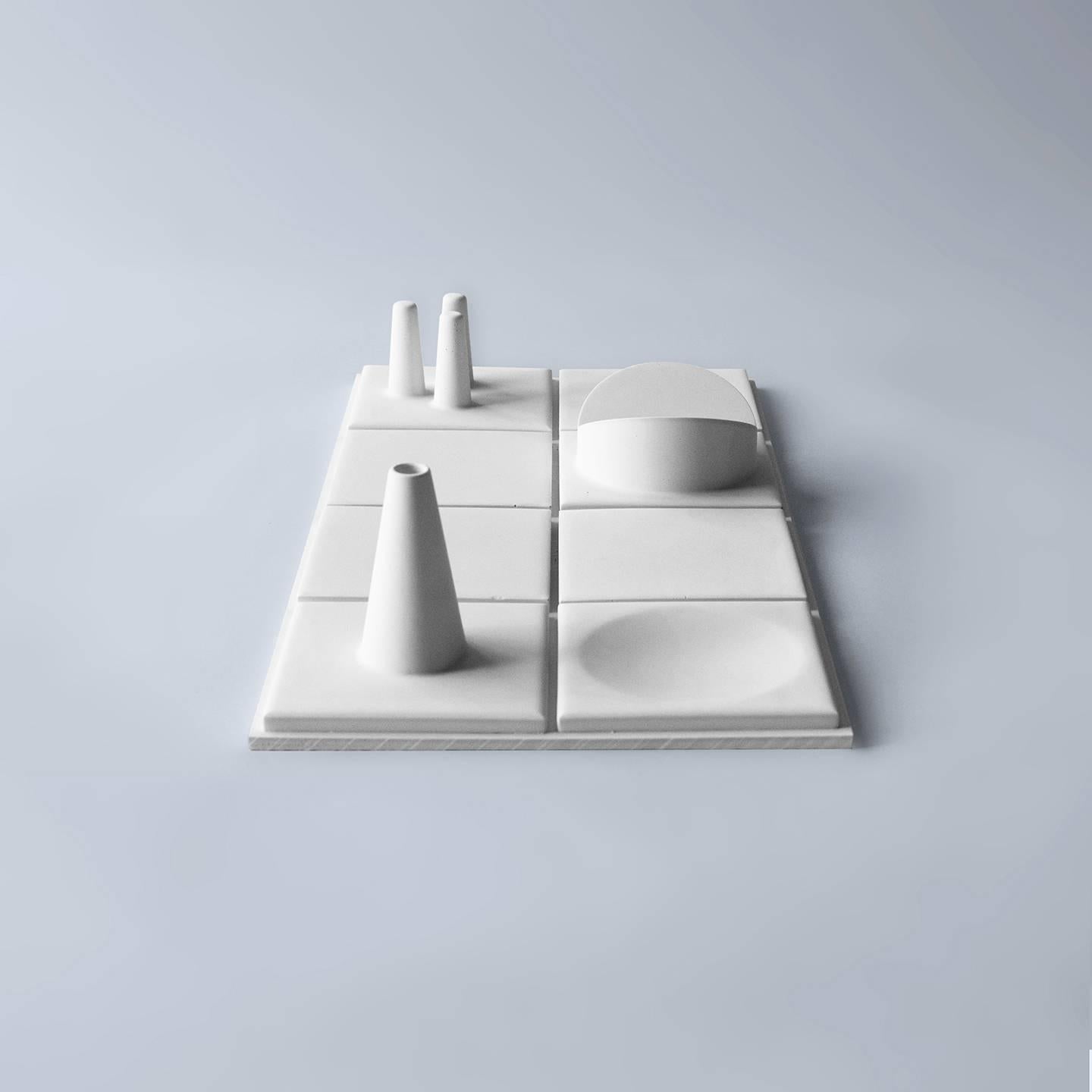 American Salle de Bain 'M' Handmade Cast Concrete Tray in White by UMÉ Studio For Sale