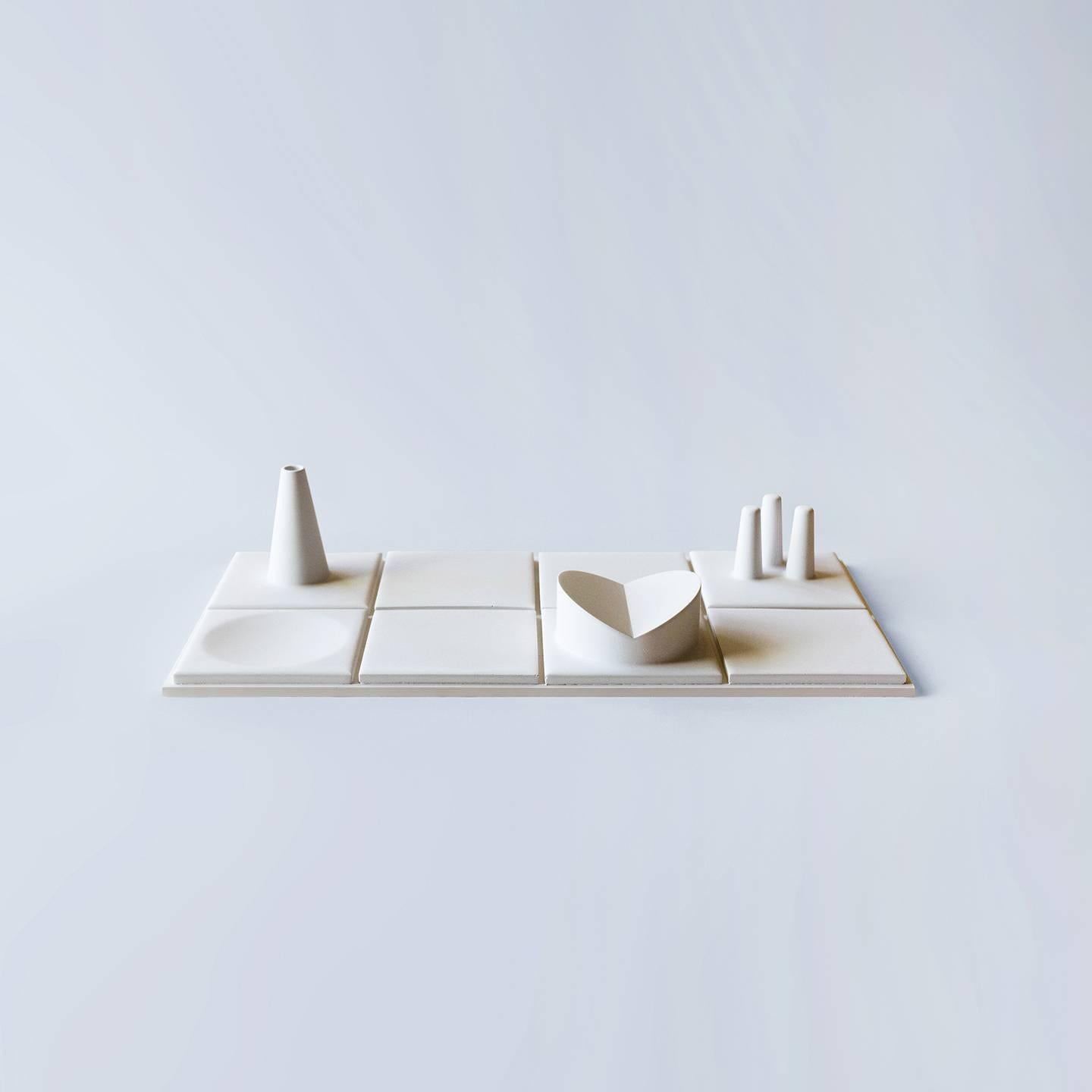 Minimalist Salle de Bain, Set of Three, Handmade Cast Concrete Tray in White by UMÉ Studio For Sale