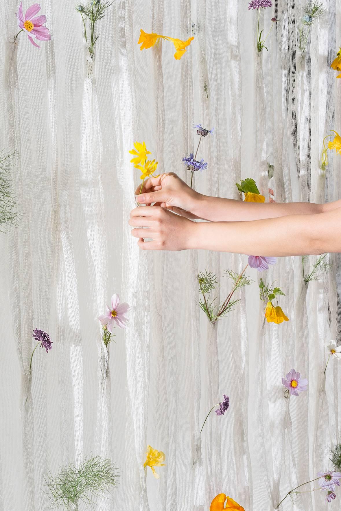Japanese Draped Flowers, Paper Thread Curtain to Hold Fresh Flowers by UMÉ Studio For Sale