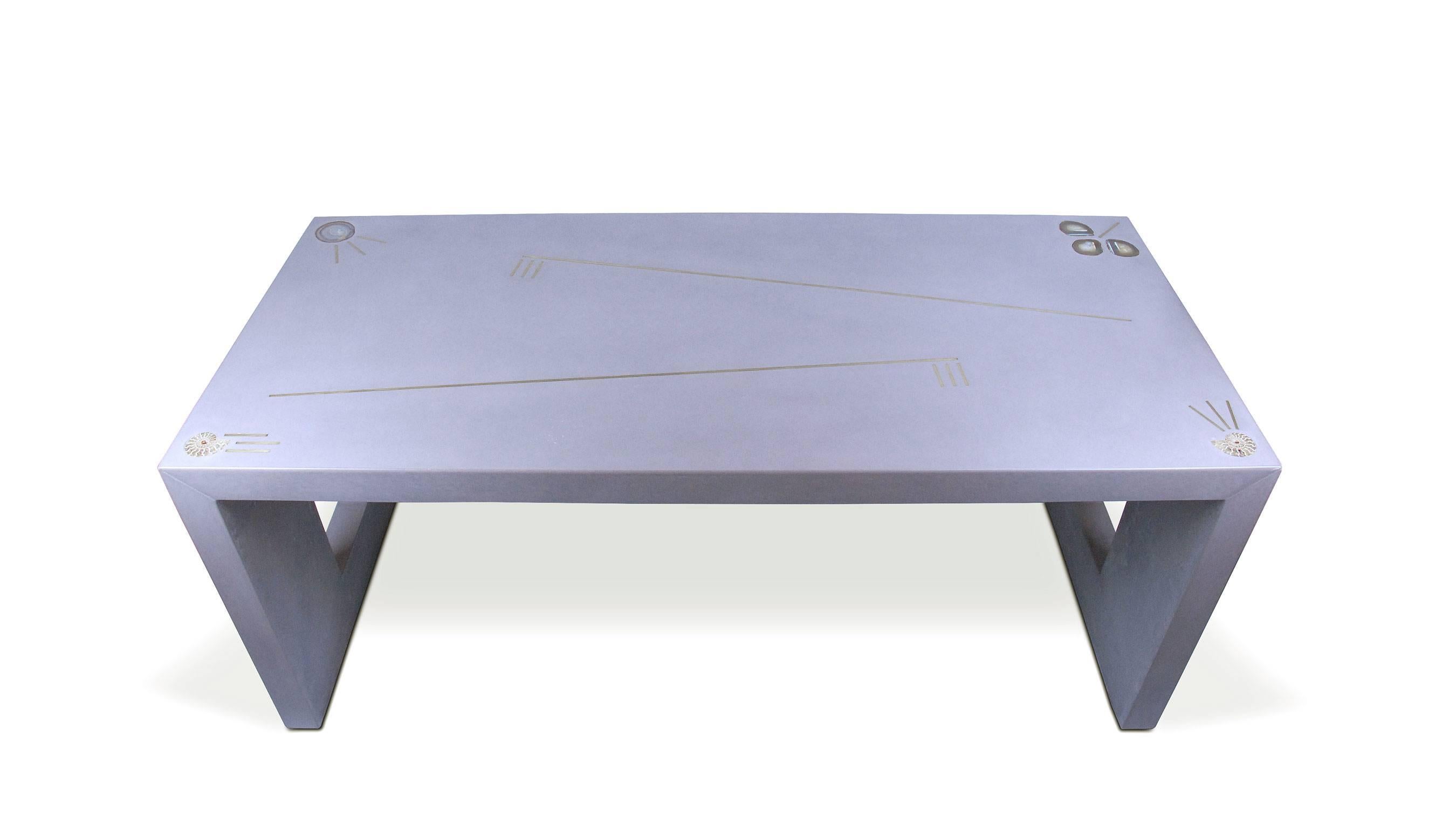 Modern Innovator Executive Concrete Desk with Brass and Stones For Sale