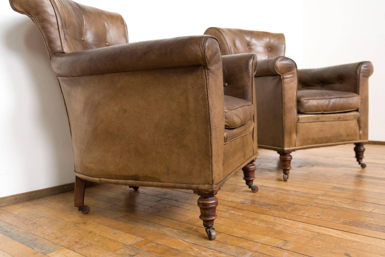 Vintage Brown Leather Club Chairs, Set of Two 2