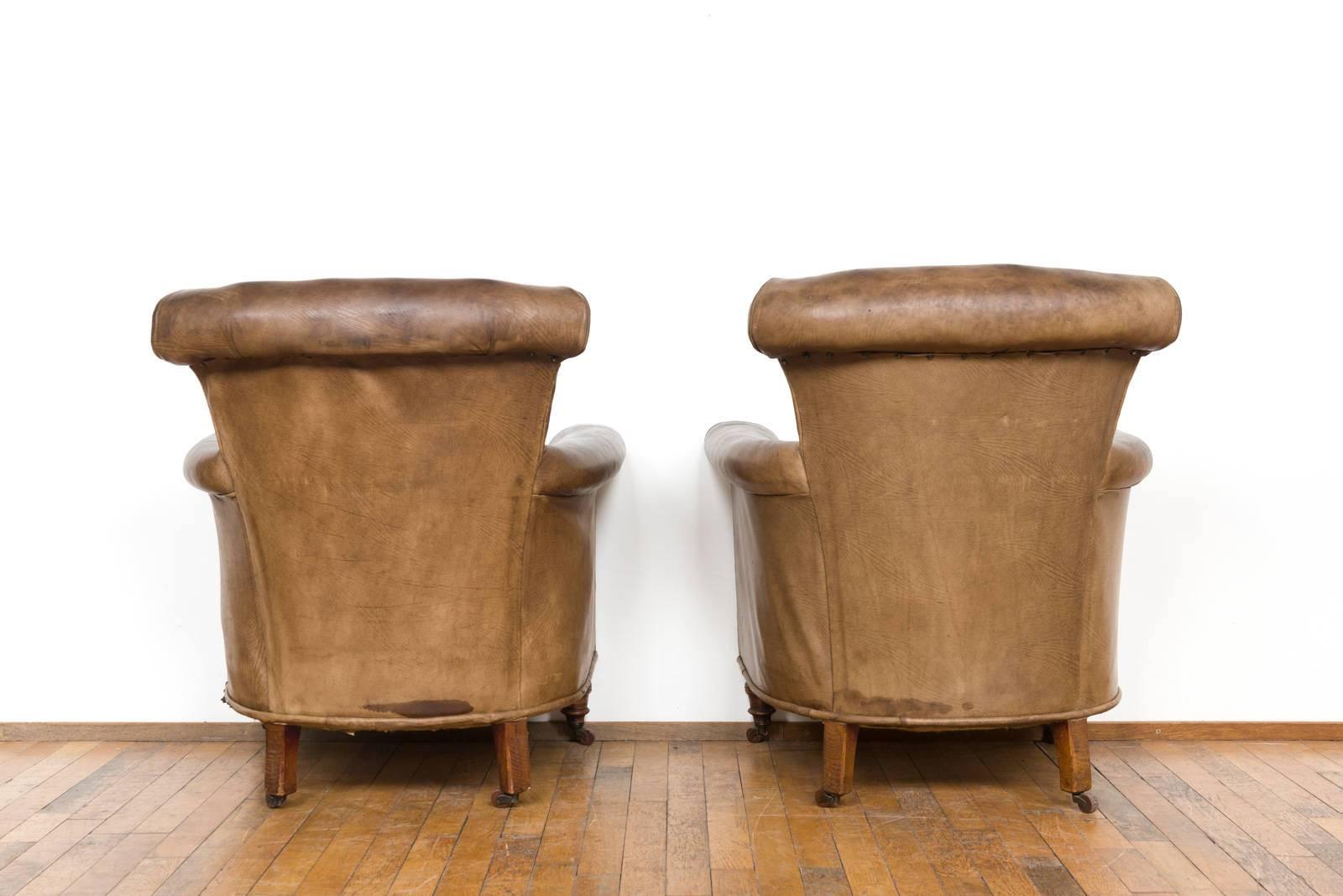 Vintage Brown Leather Club Chairs, Set of Two 4