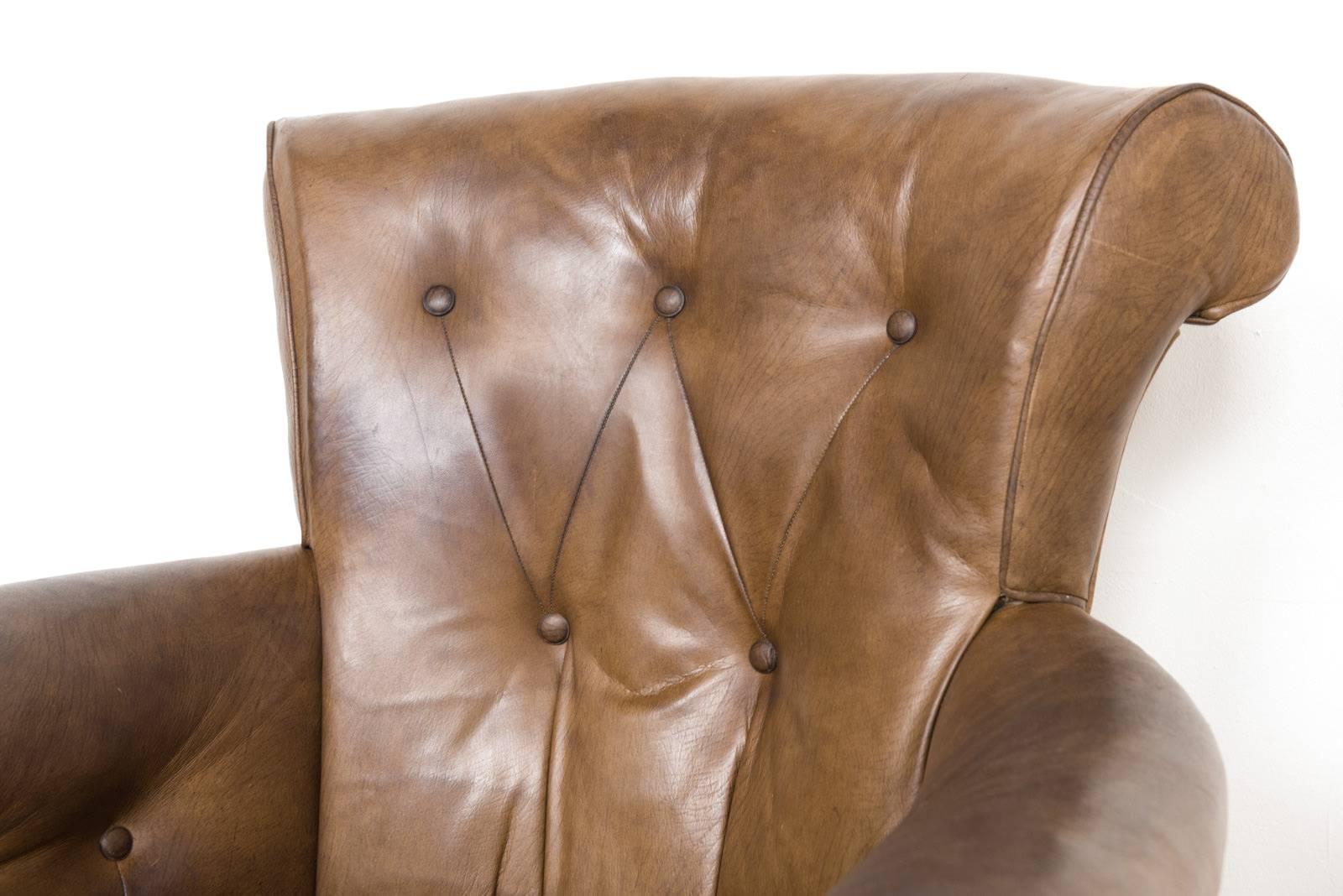 20th Century Vintage Brown Leather Club Chairs, Set of Two