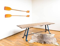 Industrial Dining Table, Vintage Oak on Cast Iron Legs