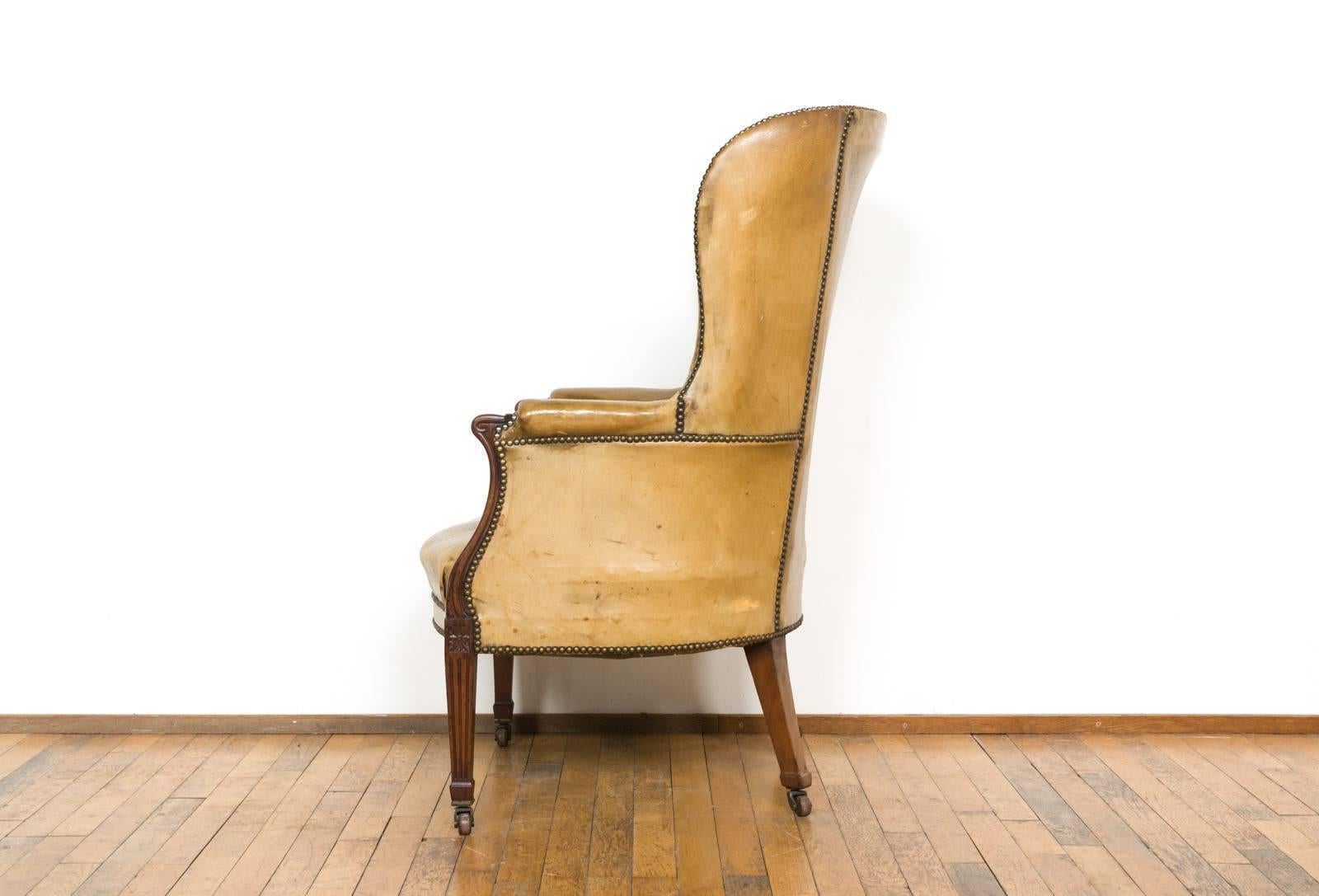 Late 19th Century Cognac Leather Barrel Back Club Chair For Sale 4