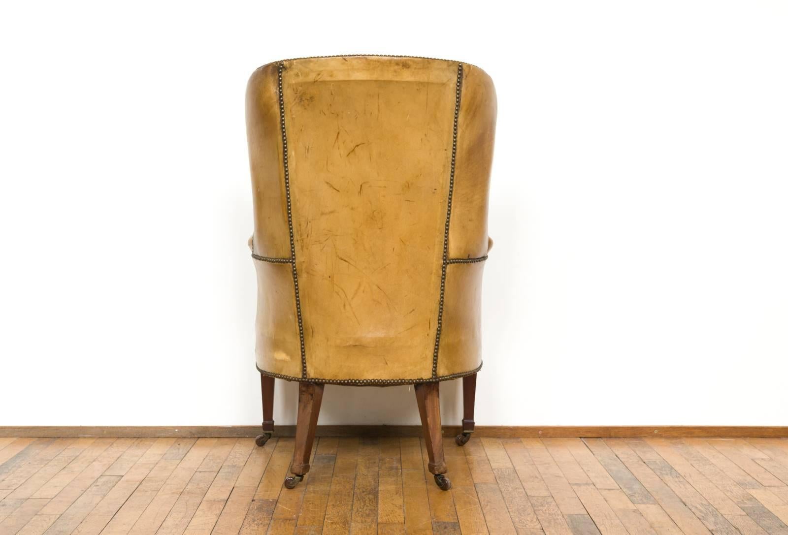 Late 19th Century Cognac Leather Barrel Back Club Chair For Sale 5