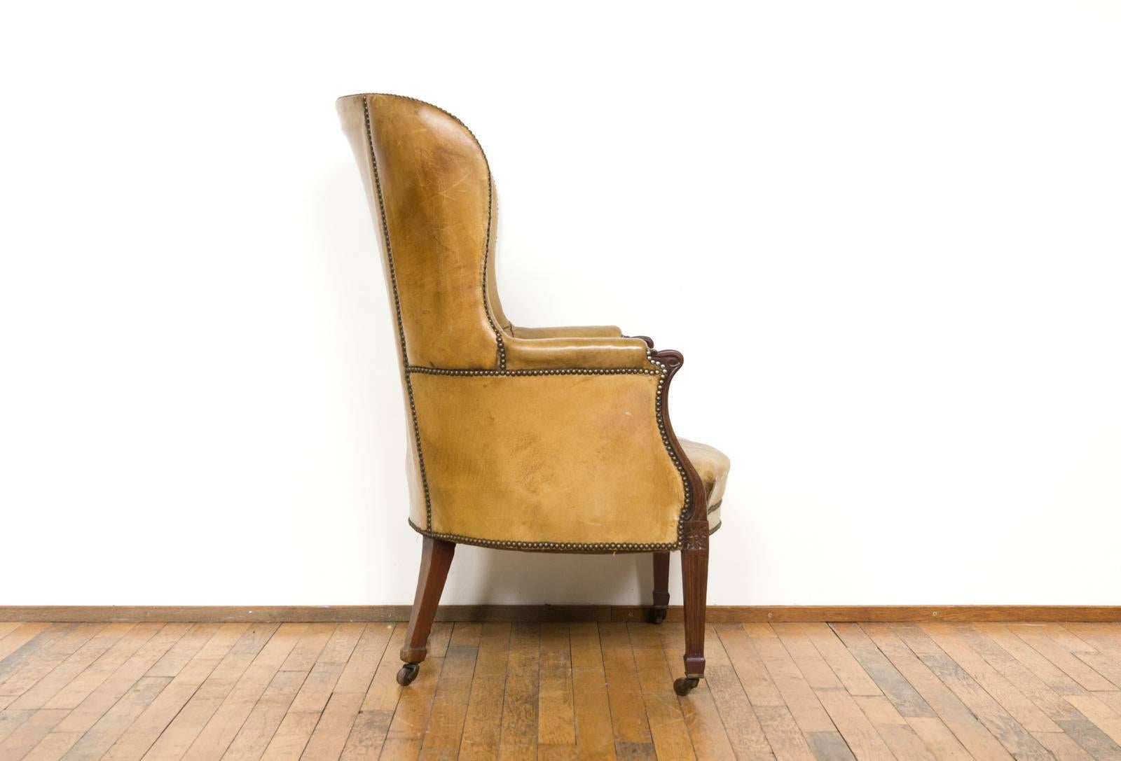 Late 19th Century Cognac Leather Barrel Back Club Chair For Sale 6