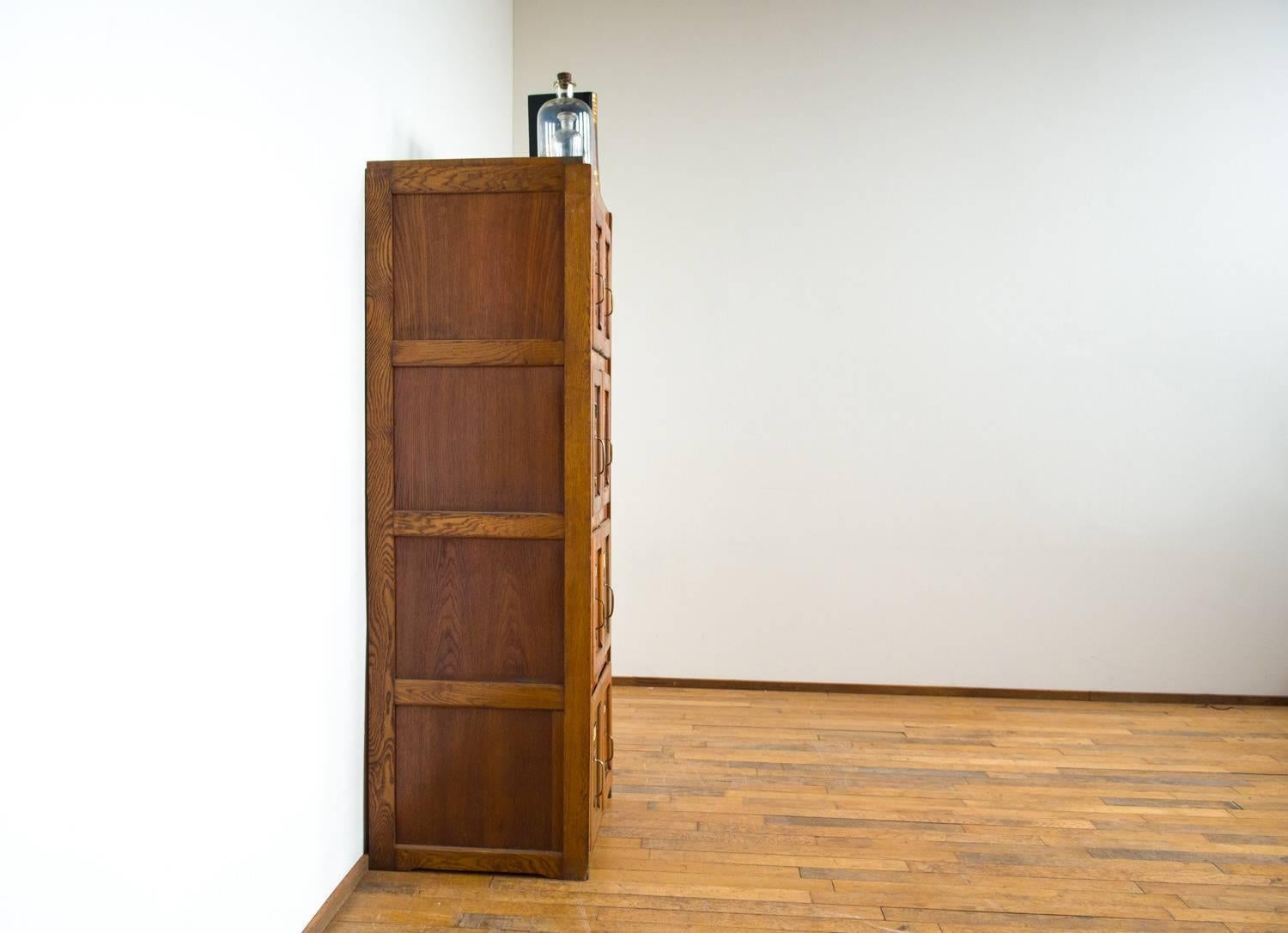 Industrial  Belgian Filing Cabinet with Double Drawers from Oak 1950s