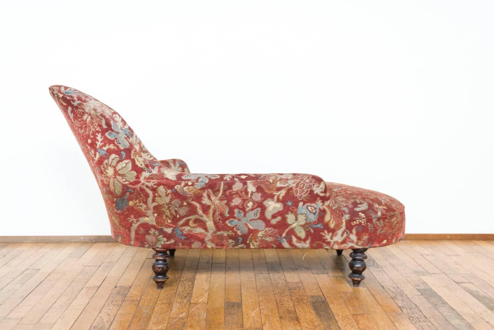French Red Chaise Longue with Floral Pattern 2