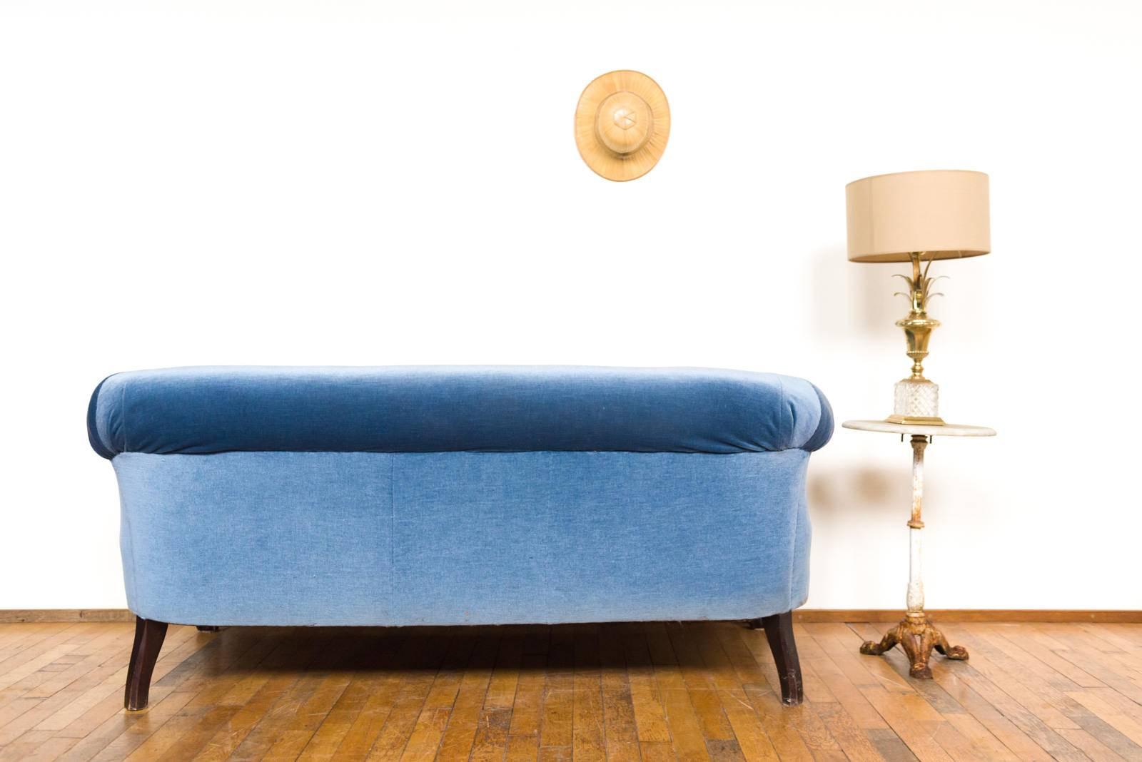 Early 20th Century Blue Velvet Sofa on Mahogany Ball and Claw Feet For Sale 5