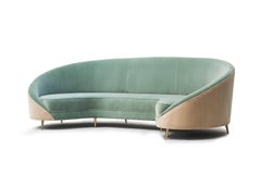 Modern 1950s Style Velvet and Brass Curved Sofa Handcrafted And Customizable