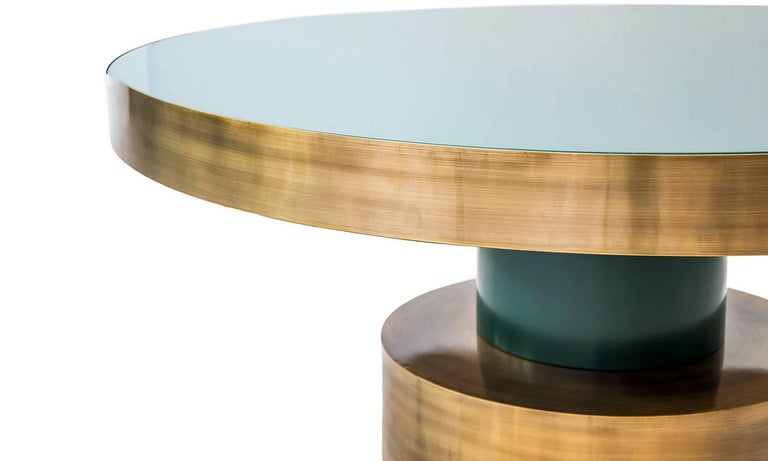 21st Century Art Deco Antique Brass and Green Lacquered Wood Rio Dining Table For Sale 2