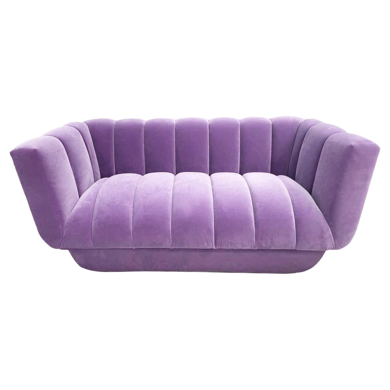 Contemporary Post Modern Style Lilac Velvet Beirut Sofa Handmade & Customizable For Sale