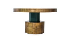 21st Century Art Deco Antique Brass and Green Lacquered Wood Rio Dining Table