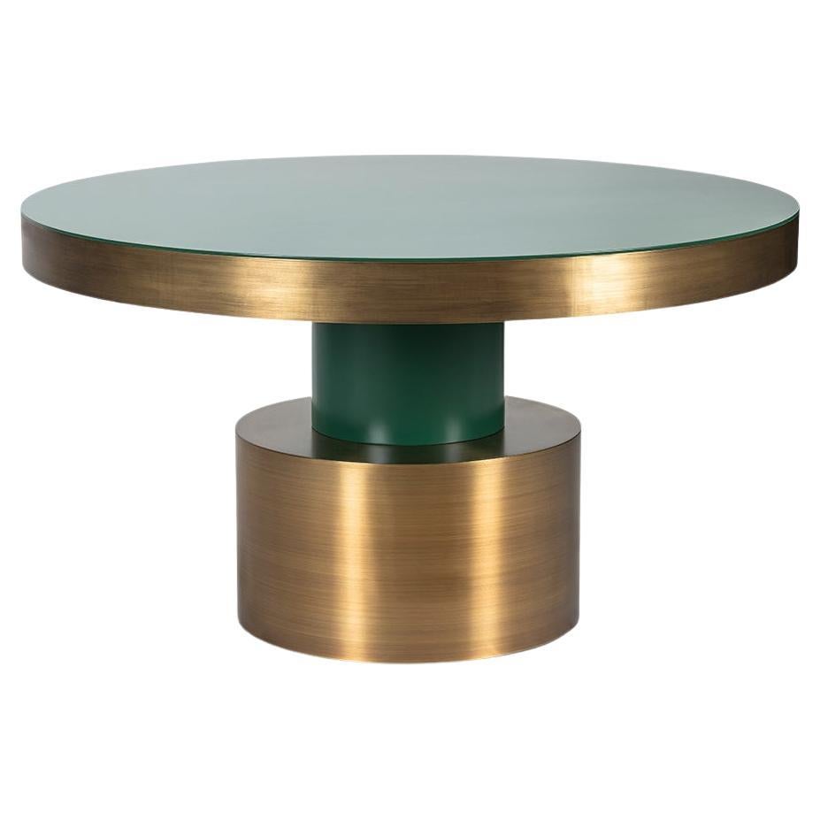 21st Century Art Deco Antique Brass and Green Lacquered Wood Rio Dining Table For Sale