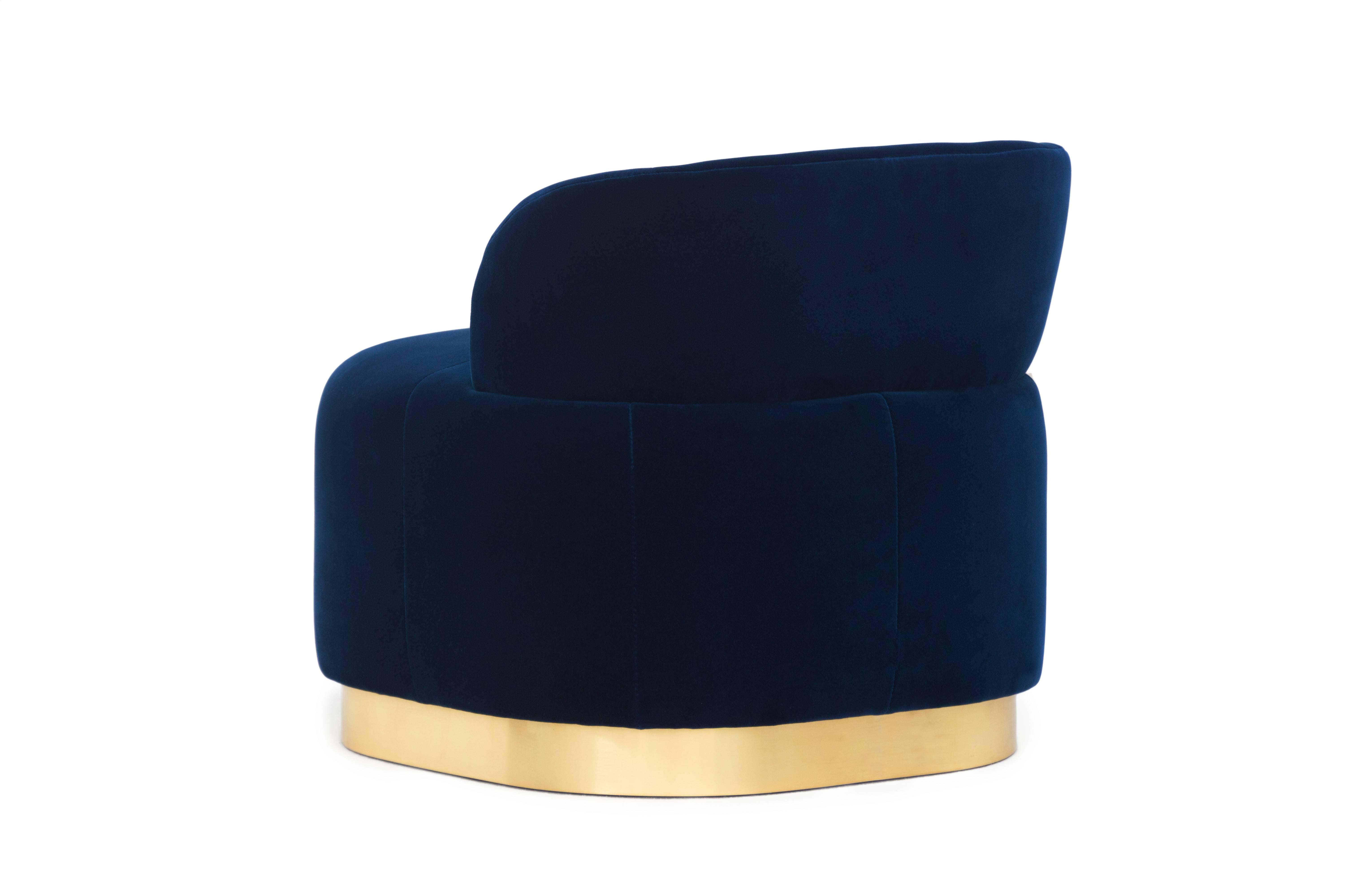 Midcentury Modern Navy Velvet and Brass Majestic Chair Handcrafted and Custom For Sale 1