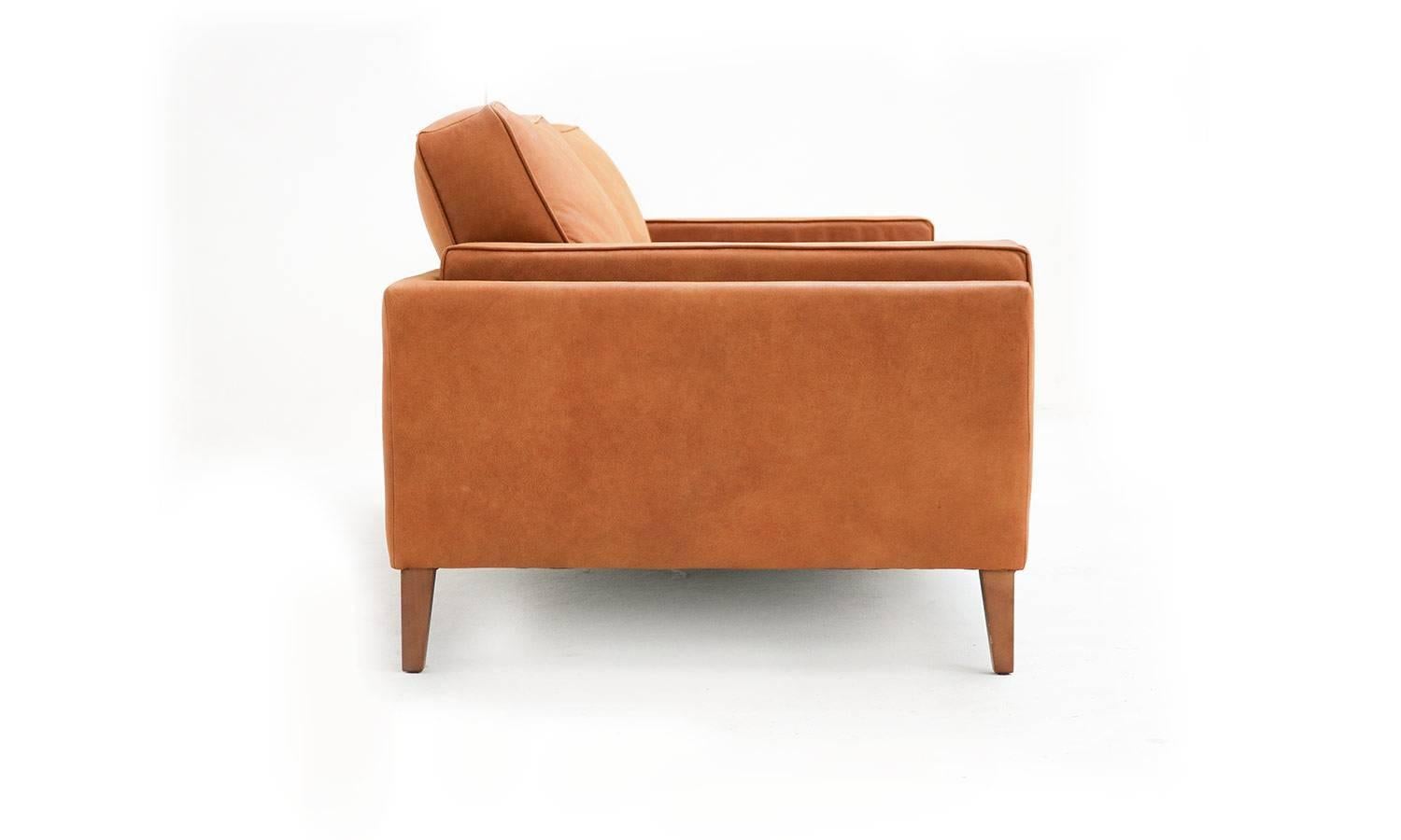 Mid-Century Modern Danish Midcentury Modern Three-Seat Cognac Leather Coyoacan Sofa Handmade Custom For Sale
