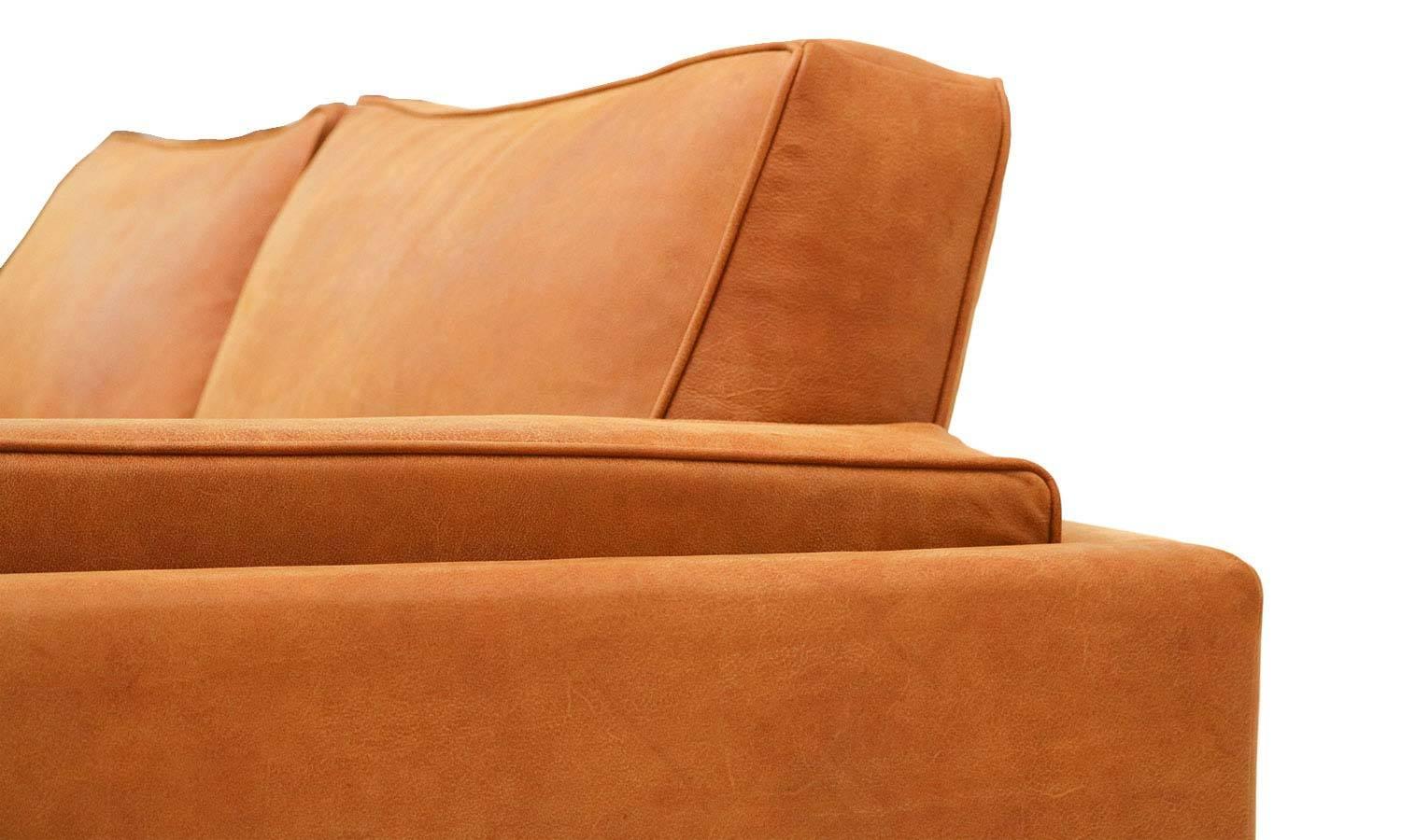 European Danish Midcentury Modern Three-Seat Cognac Leather Coyoacan Sofa Handmade Custom For Sale