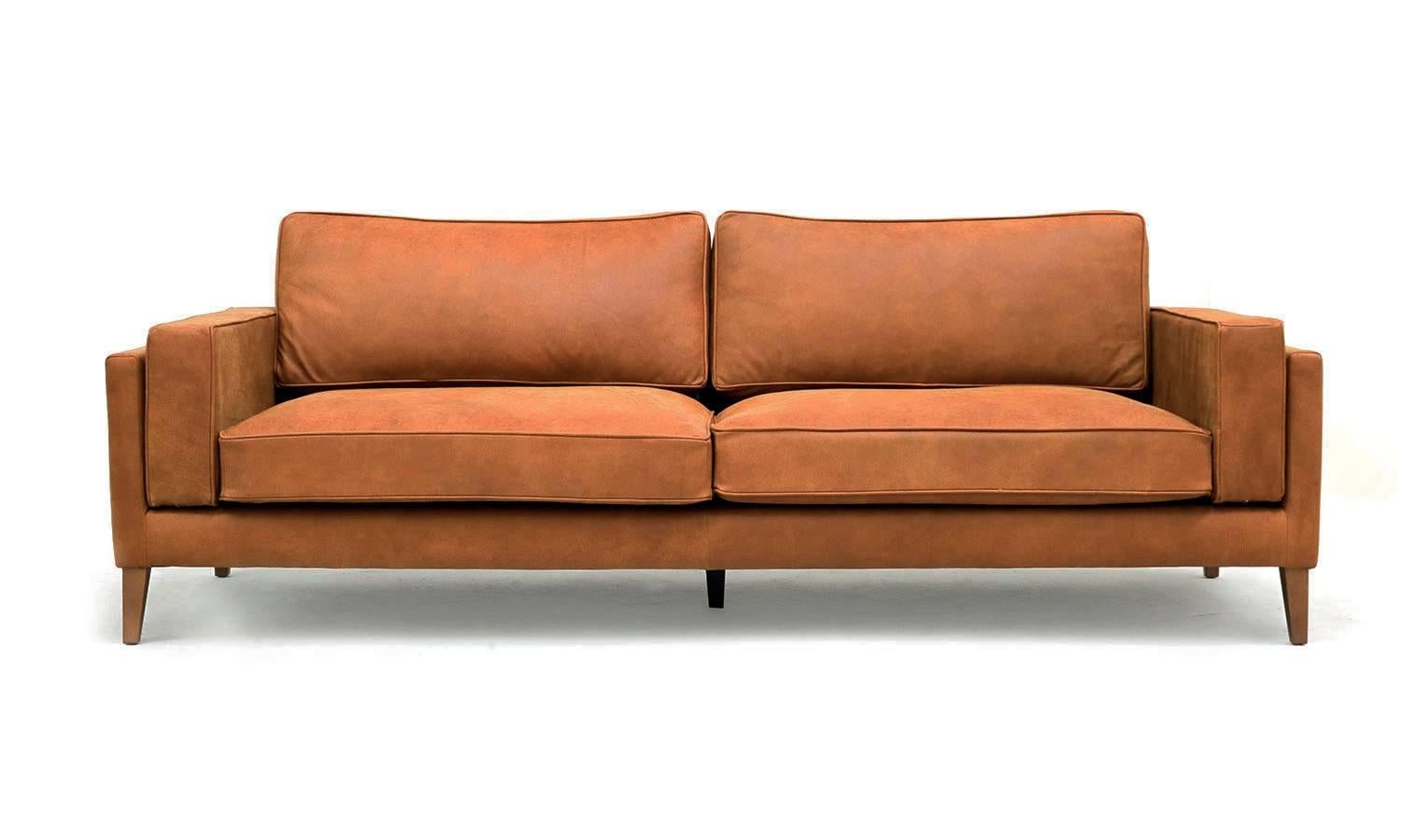 Contemporary Danish Midcentury Modern Three-Seat Cognac Leather Coyoacan Sofa Handmade Custom For Sale