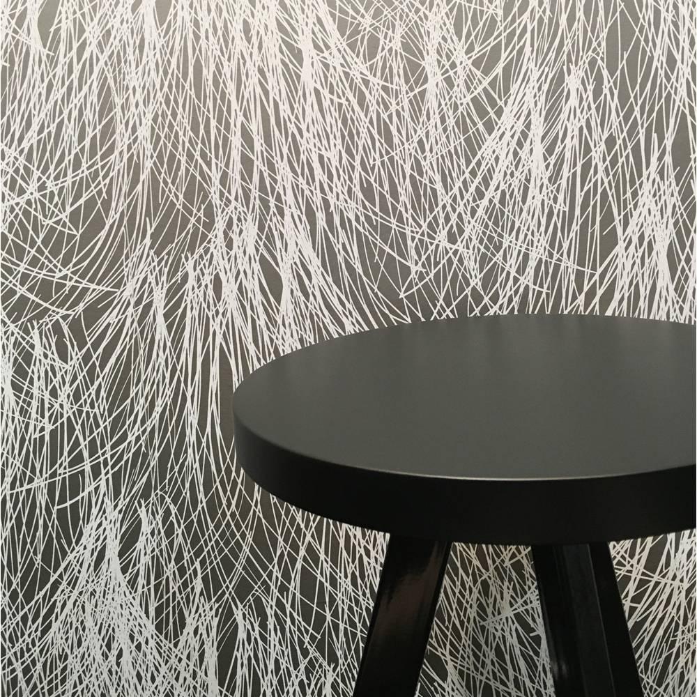 Modern Hand-Screened Shag Wallpaper in White Thread Colorway Sample For Sale