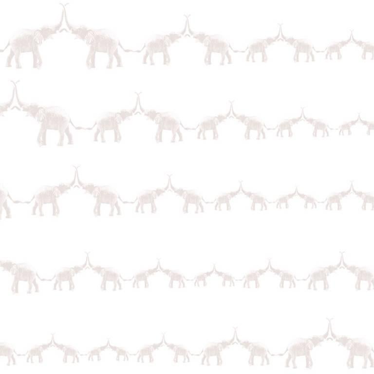Hand-Screened Baby Elephant Walk Wallpaper in Rain Colorway For Sale